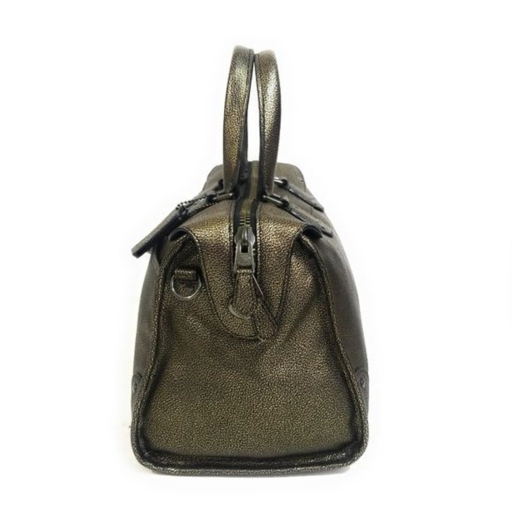 Coach Metallic Leather Rhyder Satchel Shoulder Bag Handbag 33739 in Brass - Picture 5 of 12